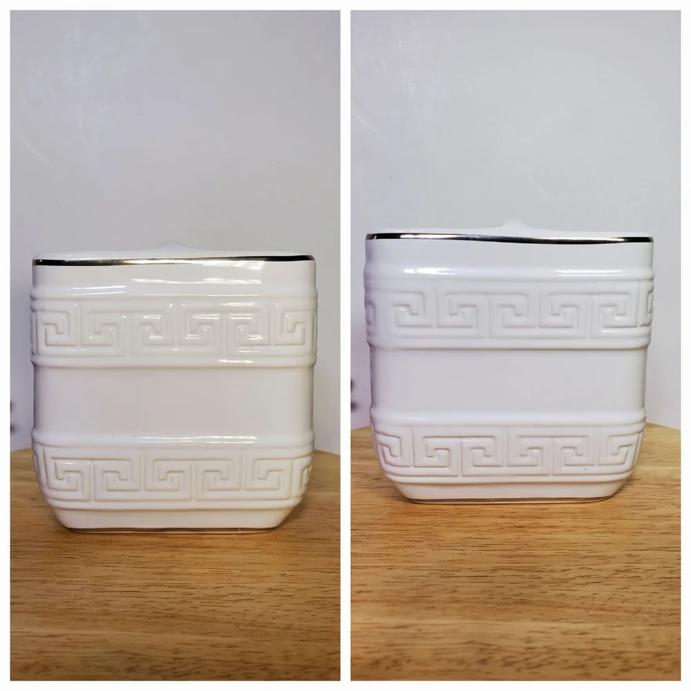 Home Ceramic Bath Accessories Classic White Silver Trim Greek Key 3 Bathroom Set